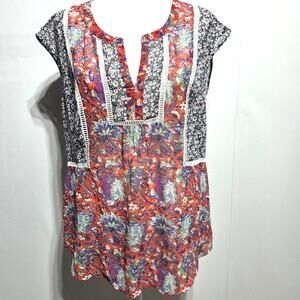 Daniel Rainn Crochet Red Floral Boho Blouse Size Medium